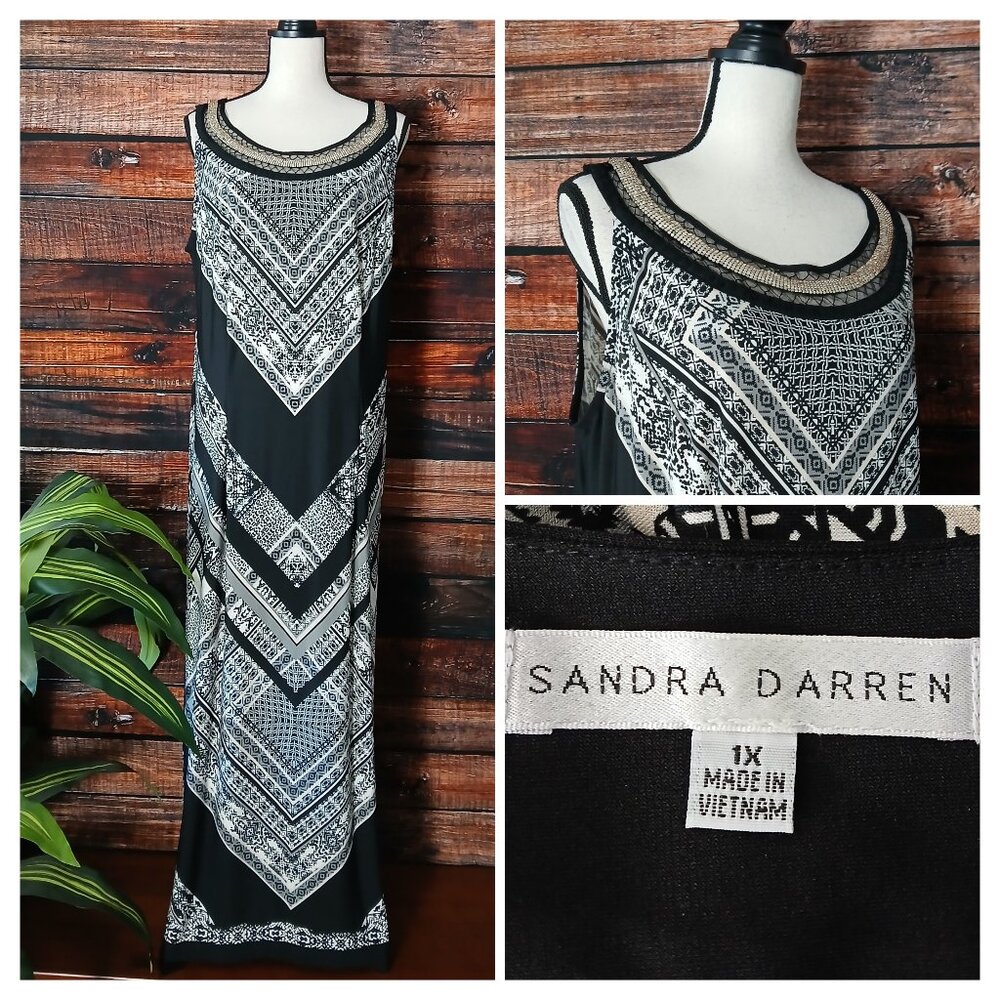 Sandra Darren Maxi Dress Plus Size 1X Embellished Neckline Stretch